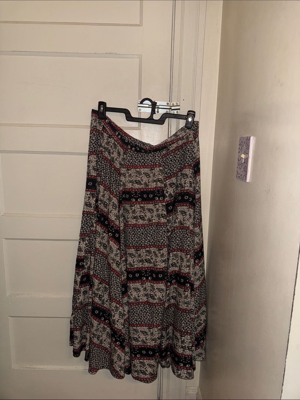 Printed A-Line Maxi Skirt in Black and Red